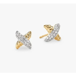 David Yurman Gold X Pavé Diamond Stud Earrings