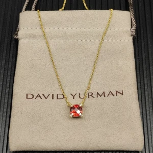 David Yurman Gold 8mm Four-Prong Red Diamond Necklace