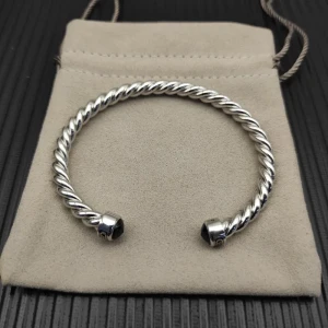 David Yurman 6mm Sterling Silver Black Diamond Cable Cuff Bracelet