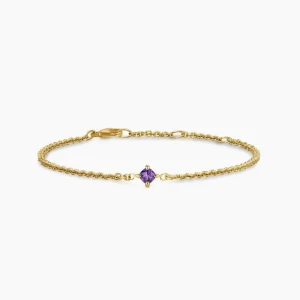 David Yurman 4mm Gold Single Stone Purple Diamond Bracelet