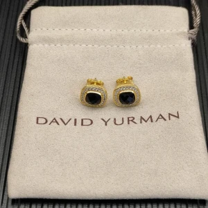 David Yurman 7mm Gold Square Black Diamond Stud Earrings