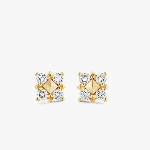 David Yurman 8mm Gold Pavé White Diamond Pyramid Stud Earrings