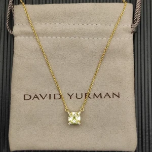 David Yurman Gold 8mm Four-Prong Green Diamond Necklace