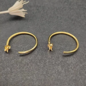David Yurman Gold Tone Cable Single Row Diamond Hoop Earrings