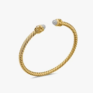 David Yurman Gold 4mm Pavé Diamond Geometric Edge Bracelet, Fits Wrist Sizes 16–20cm