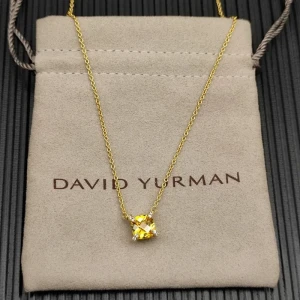 David Yurman Gold 8mm Four-Prong Yellow Diamond Necklace