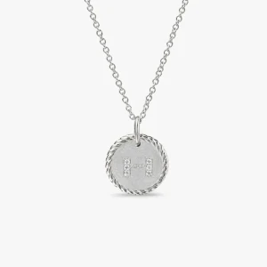 David Yurman Silver Diamond Letter H Round Pendant Necklace, Length 42cm + 3cm + 3cm