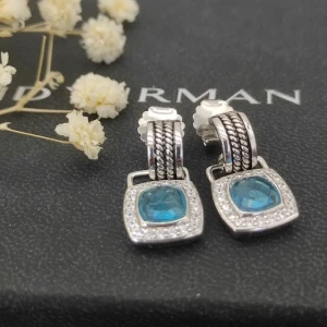 David Yurman 7mm Cable Four-Prong Stud Earrings with Blue Diamond