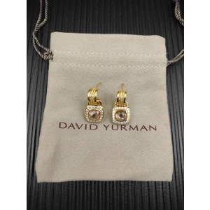 David Yurman Gold Champagne Pavé Square Cable Drop Earrings