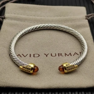 David Yurman 5mm Silver Cable Bracelet with Gold Station and Five-Row Pavé Champagne Diamond Accent