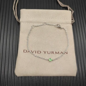 David Yurman 4mm Sterling Silver Single Stone Green Diamond Bracelet