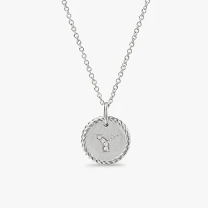 David Yurman Gold Diamond Initial Y Disc Pendant Necklace