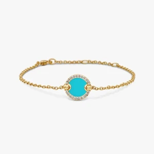 David Yurman Gold Pavé Turquoise Round Charm Bracelet