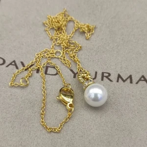 David Yurman Gold Tone 8mm Pearl Pendant Necklace