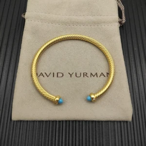 David Yurman 4mm Gold Turquoise Diamond Bangle Bracelet