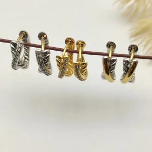 David Yurman 12.4mm Gold Diamond Wrap Single Wire Earrings