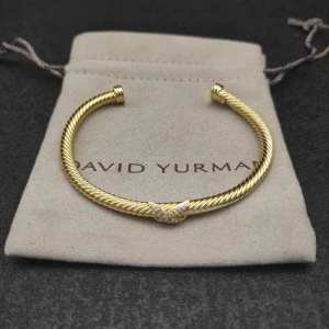 David Yurman Gold Tone 4mm Diamond Single X Cuff Bracelet