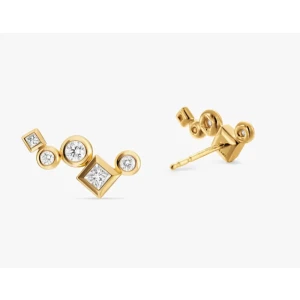David Yurman Gold 15mm Ear Climber Stud Earrings