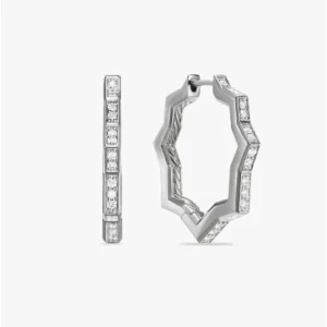 David Yurman 22.8×2.6mm Silver Pavé Hexagon Earrings