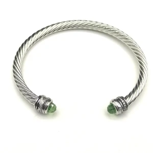 David Yurman 5mm Cable Classics Rotating Light Green Diamond Cuff Bracelet