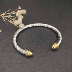 David Yurman 5mm Gold-Tone Cable Cuff Bracelet with Smooth Round End Caps