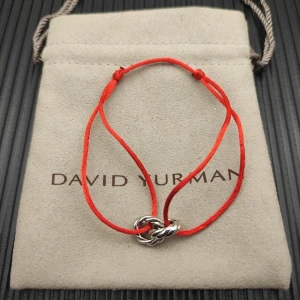David Yurman Red Double Ring Sterling Silver Nylon Cord Bracelet