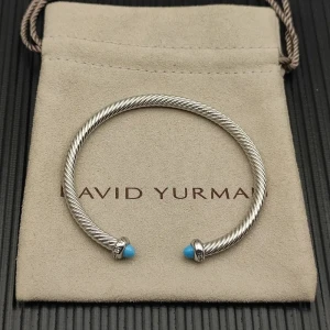 David Yurman 4mm Sterling Silver Turquoise Diamond Bangle Bracelet