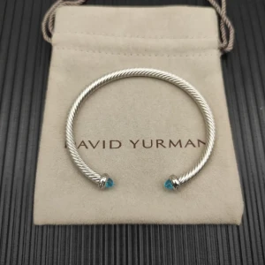 David Yurman 4mm Sterling Silver Blue Diamond Bangle Bracelet