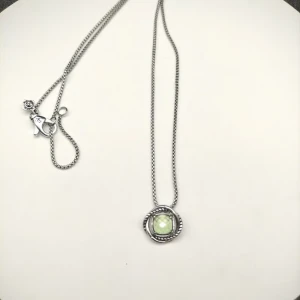 David Yurman 7mm Cable Twist Square Green Diamond Pendant Necklace, 1.5mm Chain, Length 45cm + 5cm