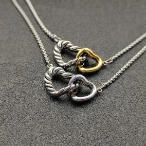 David Yurman Silver Double Heart Clasp Necklace, 1.5mm Chain, 45+5cm Adjustable Length