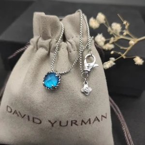 David Yurman 8mm Blue Sapphire Four-Prong Pendant Necklace