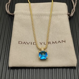 David Yurman Gold 11mm Four-Prong Blue Diamond Necklace