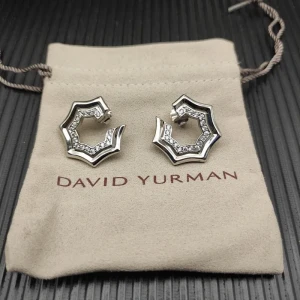 David Yurman Sterling Silver 27×8.5mm Serrated Stacked Earrings