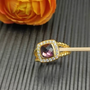 David Yurman Gold Square Purple Diamond Ring