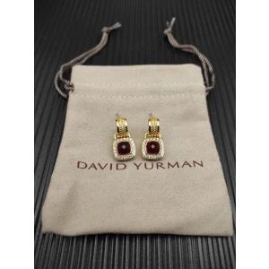 David Yurman Gold Red Pavé Square Cable Drop Earrings