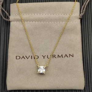 David Yurman Gold 8mm Four-Prong White Diamond Necklace