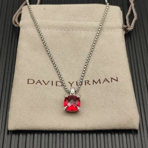 David Yurman Sterling Silver 11mm Four-Prong Red Diamond Necklace