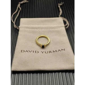 David Yurman Gold 2.8mm Petite Cable Black Onyx Ring