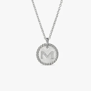 David Yurman Silver Diamond Letter M Round Pendant Necklace, Length 42cm + 3cm + 3cm