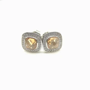 David Yurman 7mm Square Champagne Diamond Stud Earrings
