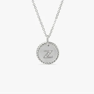 David Yurman Gold Diamond Initial Z Disc Pendant Necklace