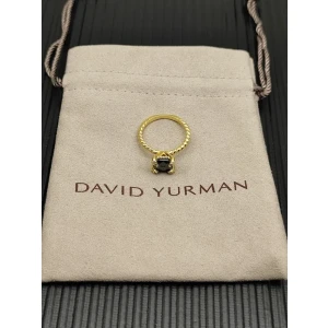 David Yurman Gold 8mm Four-Prong Black Diamond Ring
