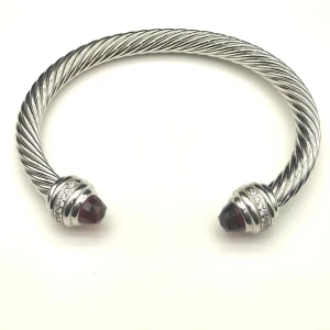 David Yurman 7mm Cable Bracelet with Red Pavé End Caps