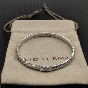 David Yurman 6.2mm Sterling Silver X-Pattern Pavé Wave Cuff Bracelet