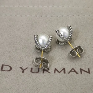 David Yurman Sterling Silver Four-Prong Pearl Stud Earrings