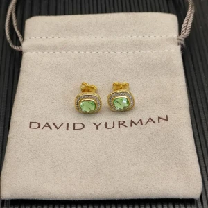 David Yurman 7mm Gold Square Green Diamond Stud Earrings