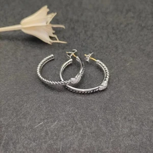 David Yurman Silver X Pavé Diamond Twisted Cable Earrings