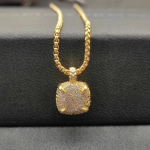 David Yurman 14mm Gold Four-Prong Pavé Diamond Necklace, 2mm Chain, 45+5cm Adjustable Length