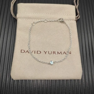 David Yurman 4mm Sterling Silver Single Stone Teal Blue Diamond Bracelet