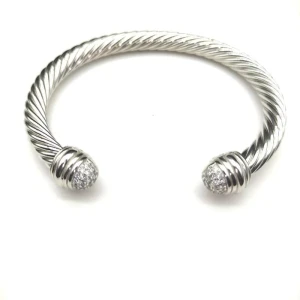 David Yurman 7mm Sterling Silver Half-Pavé Cable Cuff Bracelet